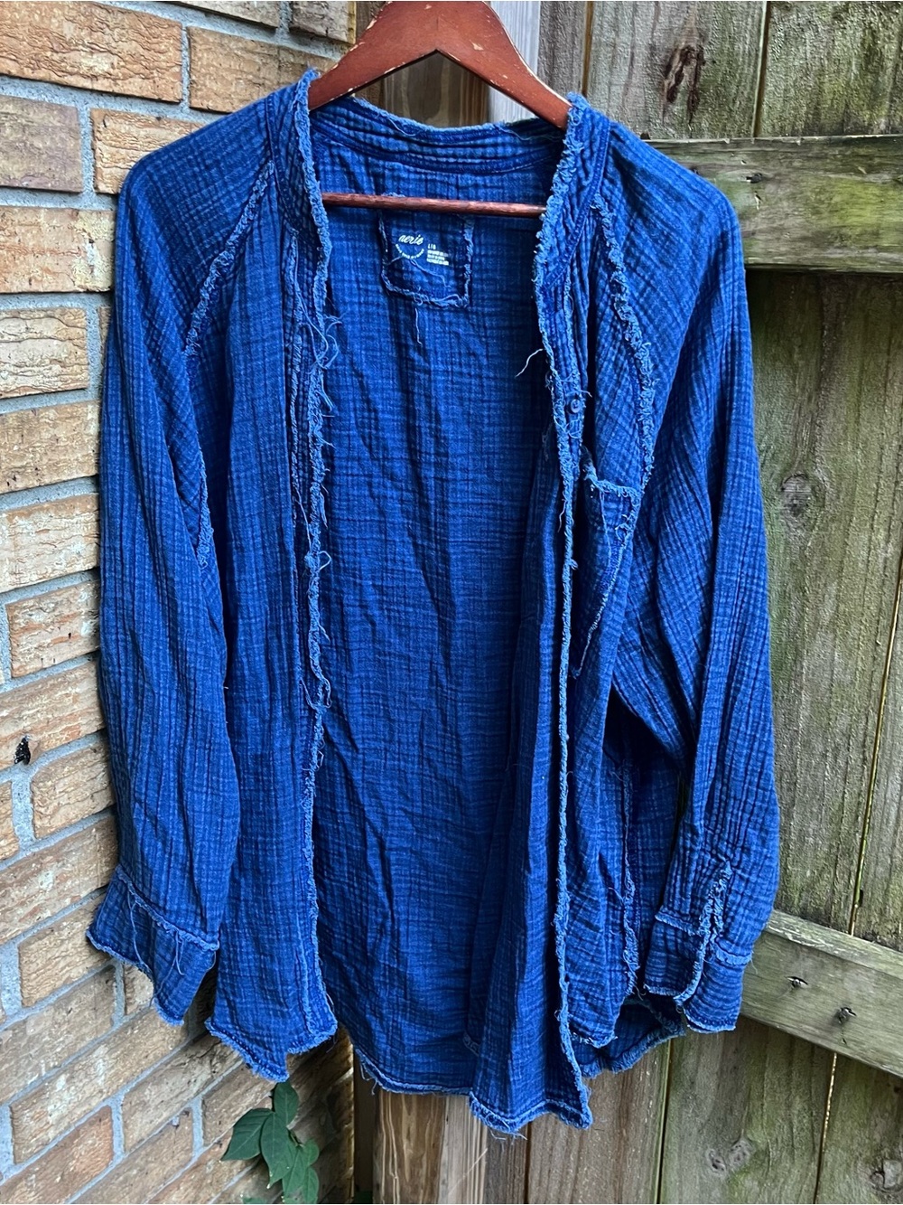 Aerie Oversized Blue Gauze Casual Button-Down Open Shirt